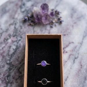 Handmade Minimalist Ring Set – Purple Black Enamel Stacking Rings