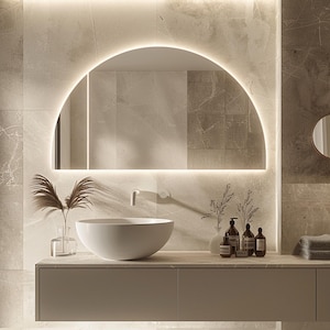 Semicircle LED Mirror, Bathroom Mirror, Sink Mirror, Bedroom Mirror, Warm/Neutral/Cool LED, Decorative Mirror, Circular Mirror, Wall Mirror