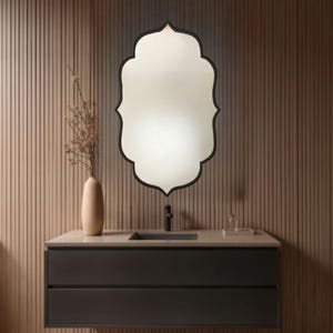 Asymmetrical Wall Mirror: Elegant Wooden Frame, Modern Home Decor