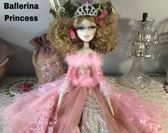 Handmade Ballerina Princess cloth textile art doll ooak collectable heirloom