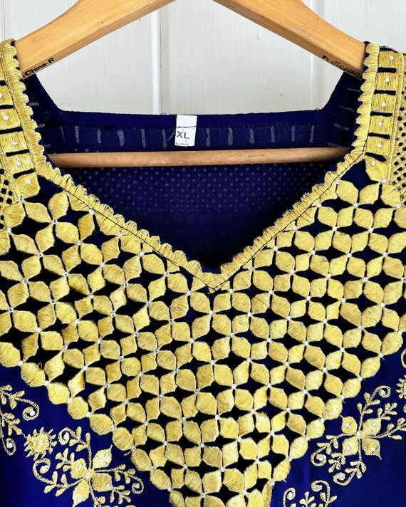 XL Boho Kaftan Blue with Hold Embroidered Dress. … - image 7