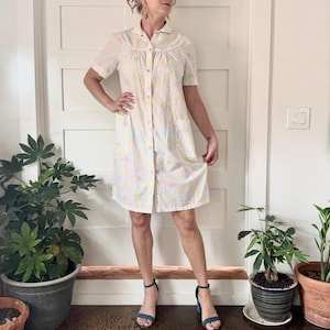snap front cotton house dress Ekouaer Women's Cotton Housecoat Green Floral / L