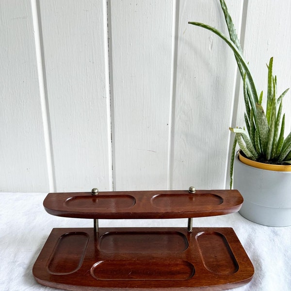 Men’s Vintage JC Penney MCM Dresser 2 Tier Valet Wood Storage Tray. Jewelry Storage. Man Gift.