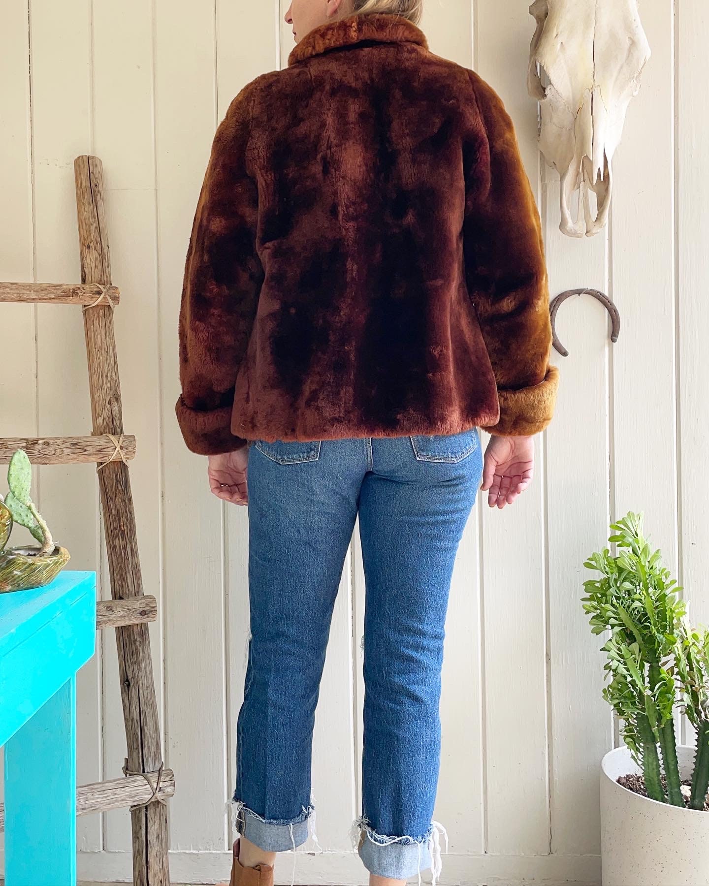 Vintage Faux Fur Brown Winter Coat. Fur Jacket. Warm Furry Coat