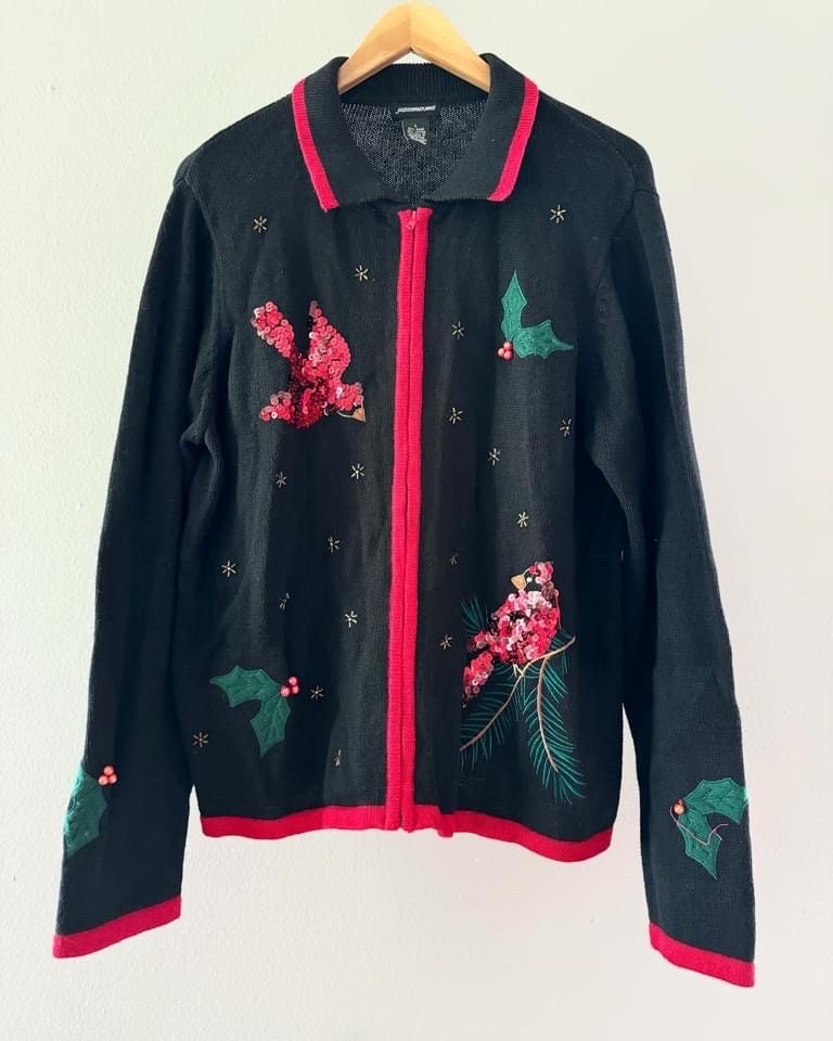 Vintage Jason Maxwell Christmas Black Cardigan Sweater L Vintage Jason Maxwell Christmas Black Cardigan Sweater L