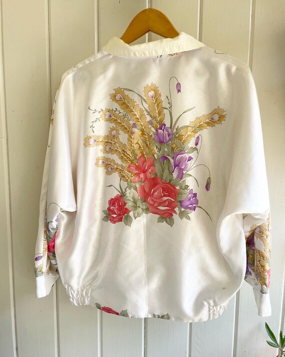 Vintage 1990s Floral Reversible Satin Full Zip Ja… - image 10