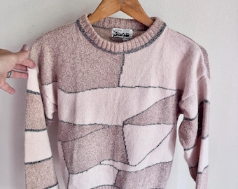 Vintage Hewlett Knitting Mills knit sweater made in Korea with a blend of silk, angora, acrylic, and nylon. Medium neutral colored sweater.