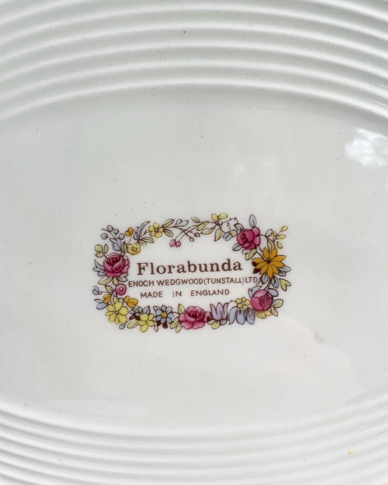 Vintage Enoch Wedgwood Nuphar Luteum Oval Platter, 13 inches made in England. Florabunda Plate. image 5