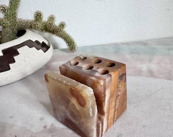 Vintage, Onyx Stone, Pen Holder, Desk Organizer, Mid Century Letter Holder Caddy P. Business card Pencil Display.