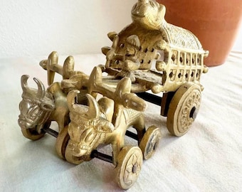 Vintage Brass Bullock Cart Statue Figurine.  Brass Bull Cart. India Art.