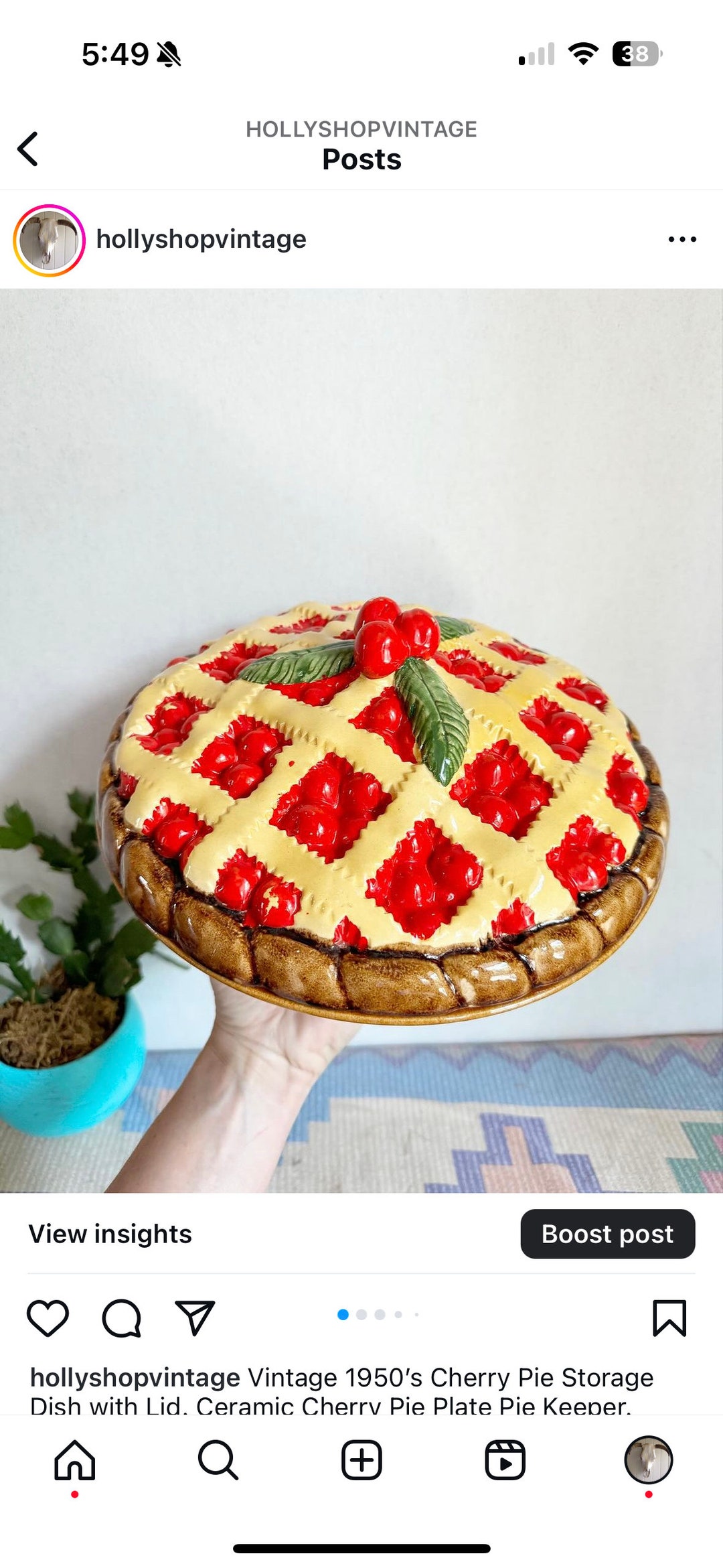 Vintage 1950s Cherry Pie Storage Dish With Lid. Ceramic Cherry Pie