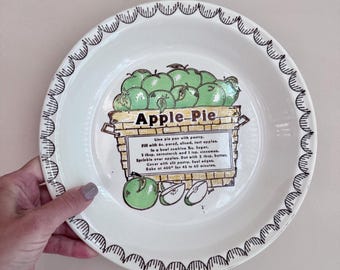Vintage Apple Pie Recipe Plate 10.5”. Green apples. Signed Dee.