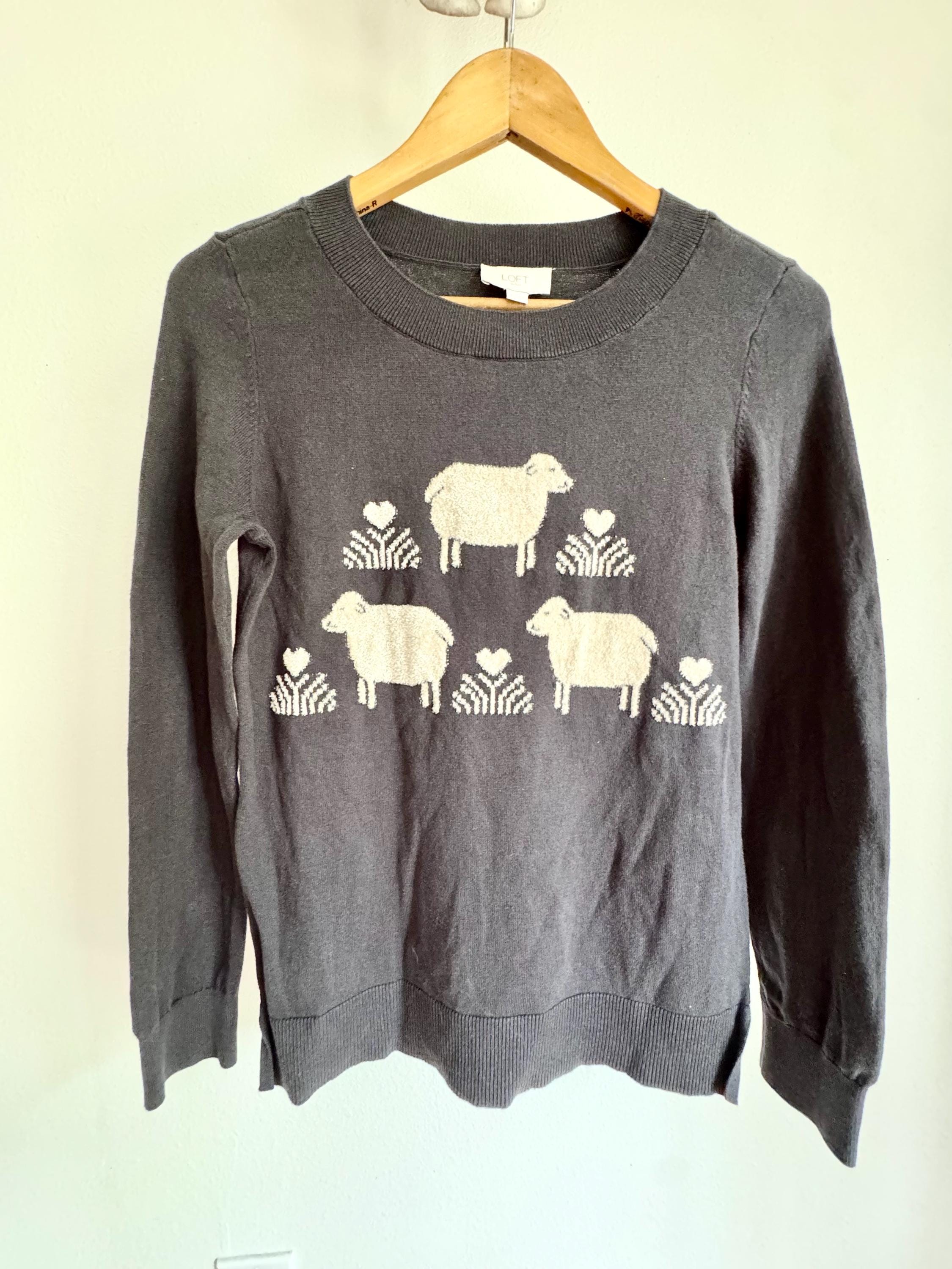 Loft by Ann Taylor Thin Sweater With Fuzzy Sheep and Small