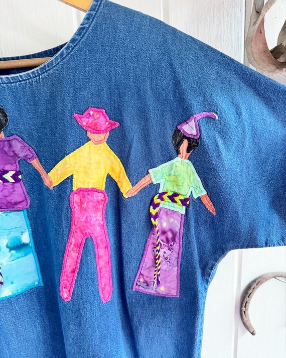 Unique Embroidered Denim Patchwork Brightly Cloth… - image 4