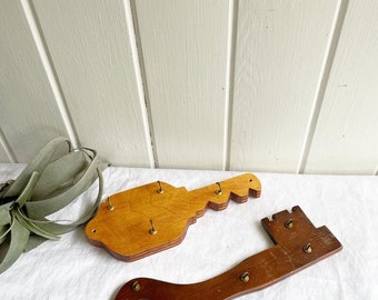 Vintage Handmade Wood Key Hangers/Holders. Key Shaped Key Holders.