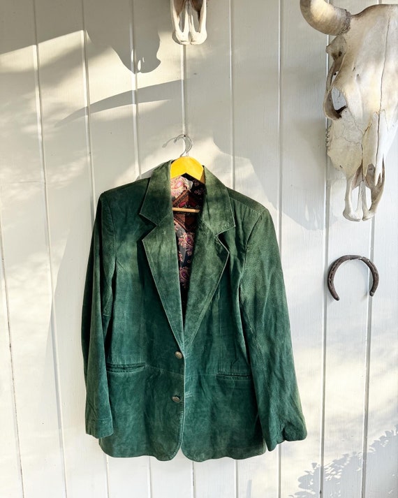 Vintage Hunters Run Suede Green Leather Blazer. - image 2