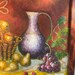 Large Vintage Original Still Life Painting of Fruits, Bottles, Baskets ...
