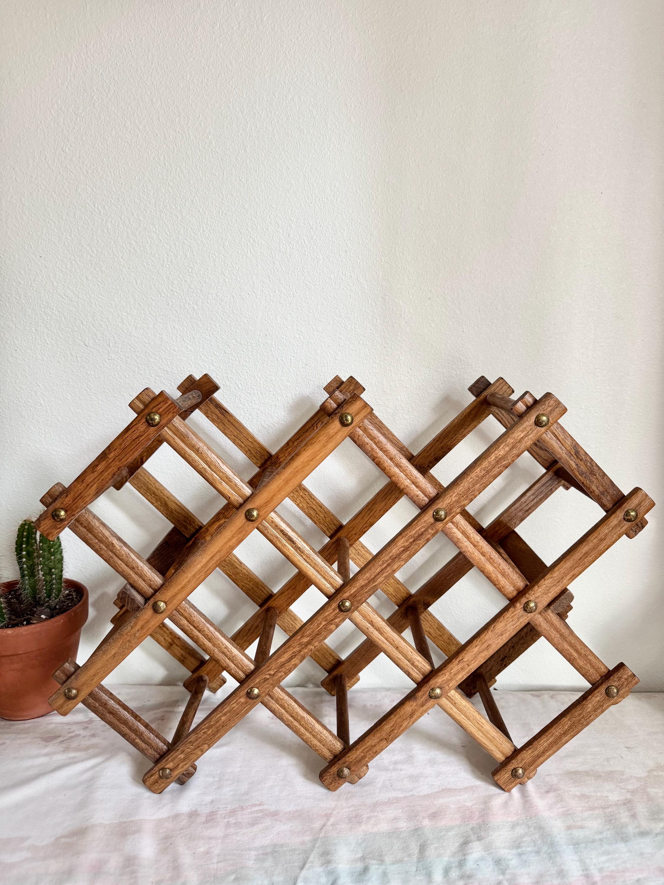 Vintage Wooden Accordion Folding Wine or Towel Rack. Countertop