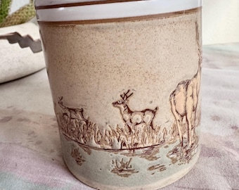 Vintage Embossed Deer Coffee Mug. Dad gift. Hunter. Cabin. Father’s Day. Buck, Doe.