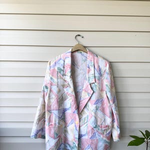 Vintage 80’s lightweight Geometric blazer. Linen Blend pastel Blazer with front pockets. Bonworth Spring Summer Blazer.