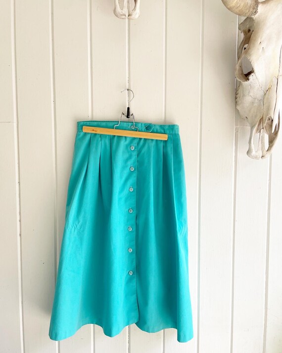 Vintage Turquoise Button Up Skirt. Teal Skirt. Bu… - image 3