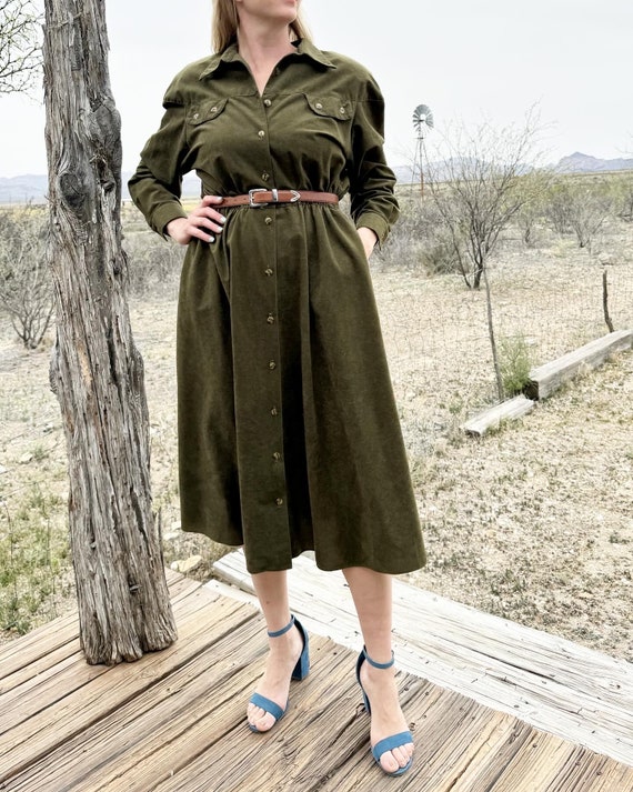 Vintage SL Fashions Hunter Green Long Sleeve Button up Dress With Leather  Brown Belt. Size 18 Dress, Fits Much Smaller. - Etsy