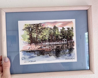 R. Kennedy’s Silver Lake in Rehoboth Beach, Delaware. Watercolor. Pier, Gazebo, water. Sunset. ‘85.