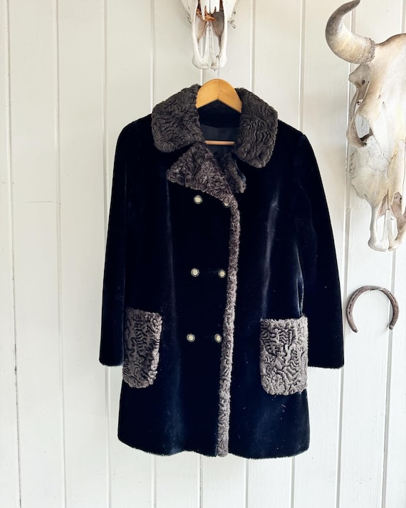 Vintage Faux Fur Black and Brown Winter Coat by Al