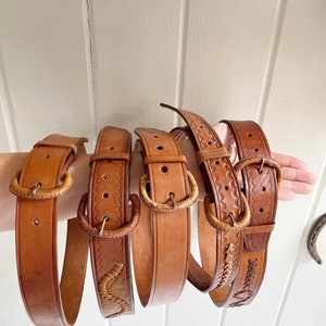 Preowned Handmade Size 32 Light Leather Belts. Each one varies in design. Western Belt. Boho Belt.