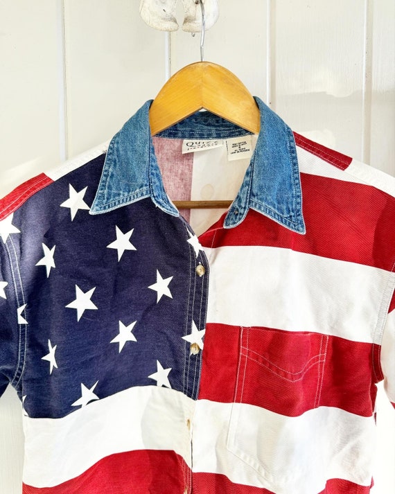 Vintage Quizz Again Jeans Patriotic USA Flag Butt… - image 3