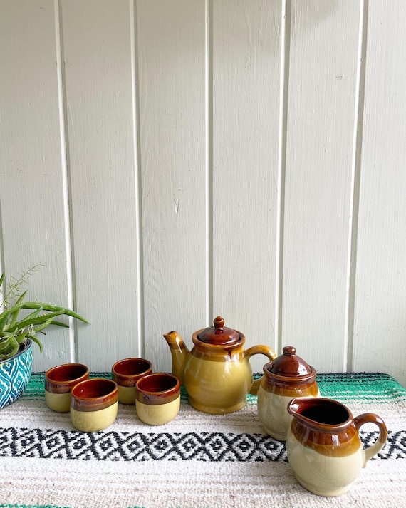 Vintage Three Toned Brown Tea Set With Pitcher Sugar Etsy