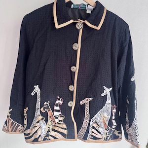 Vintage Vintage Giraffe Print Button Front Jacket Women's Large  Safari Animal Print Jacket Blazer. Patchington. Cotton/rayon/poly