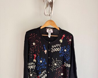 Tiara International Vintage 1999 Happy 2000 Cardigan Size Large