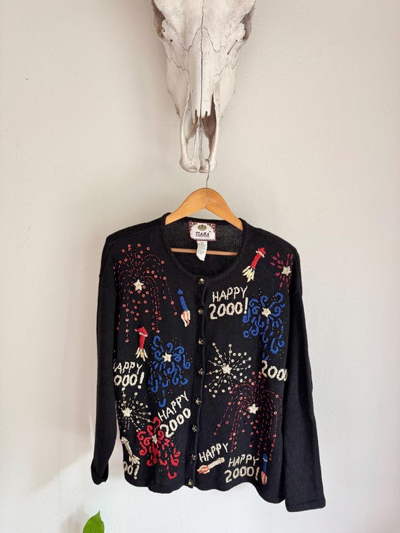 Tiara International Vintage 1999 Happy 2000 Cardigan Size Large