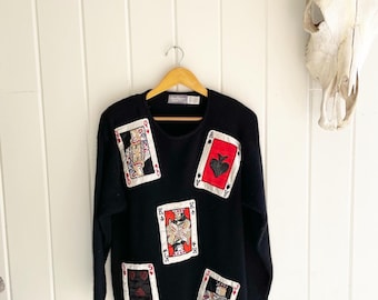 Vintage 80s Chaus Deck of Cards Sweater