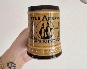 Vintage Little America Wyoming Coffee Cup Mug. State Capital, Devil’s Tower, Old Faithful Yellowstone, Grand Tetons.