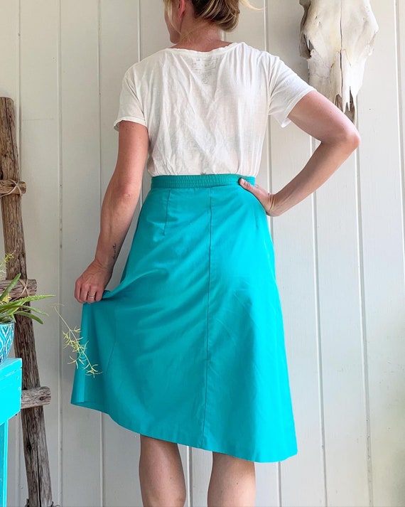 Vintage Turquoise Button Up Skirt. Teal Skirt. Bu… - image 2