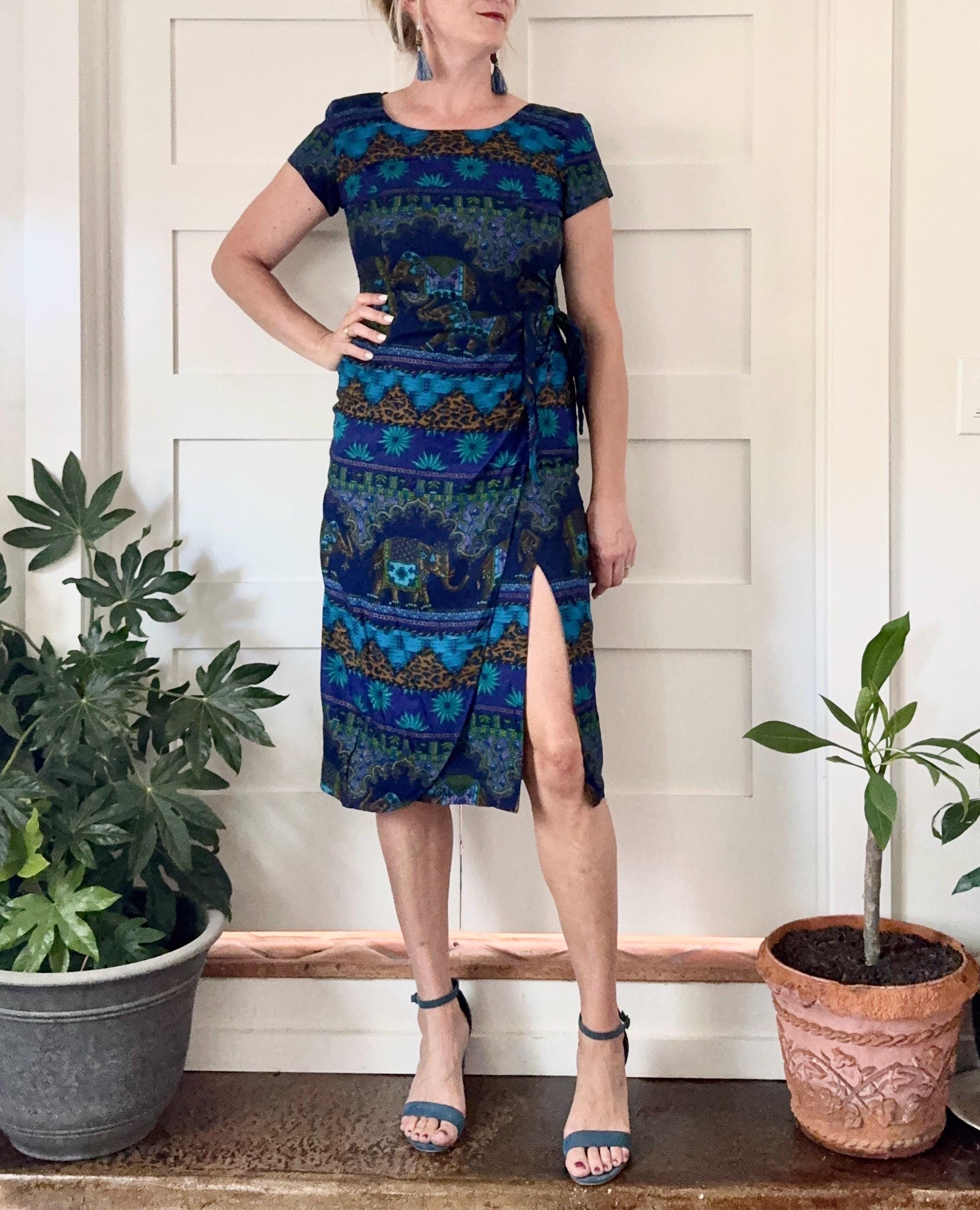 blue elephant dress Blue Elephant Motif Midi Dress main image 0