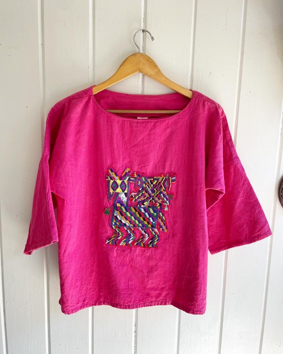 Pink Guatemalan Brightly Embroidered Large Shirt.