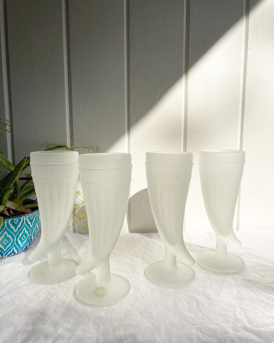 Vintage Tiara Frosted Horn Glasses. Horn Shaped Milkshake/beer Etsy