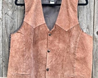 Suede Vintage Unisex ZZ Lee 2X Brown Leather Vest. Western Vest.Men's suede vest, camel brown genuine leather. gentlemen's boho vest, motorc