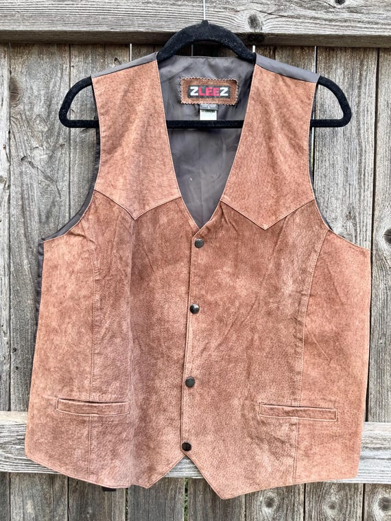 Suede Vintage Unisex ZZ Lee 2X Brown Leather Vest. Western Vest