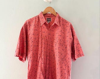 Vintage Reactor Men’s Large Pinkish Orange Beach Shirt. 80’s 90’s Vacation Shirt. Fun 80’s geometric party pattern. Large.