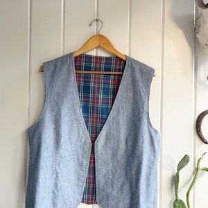 Vintage Reversible Blue And Red Checkered Vest. Fall Autumn Vest.