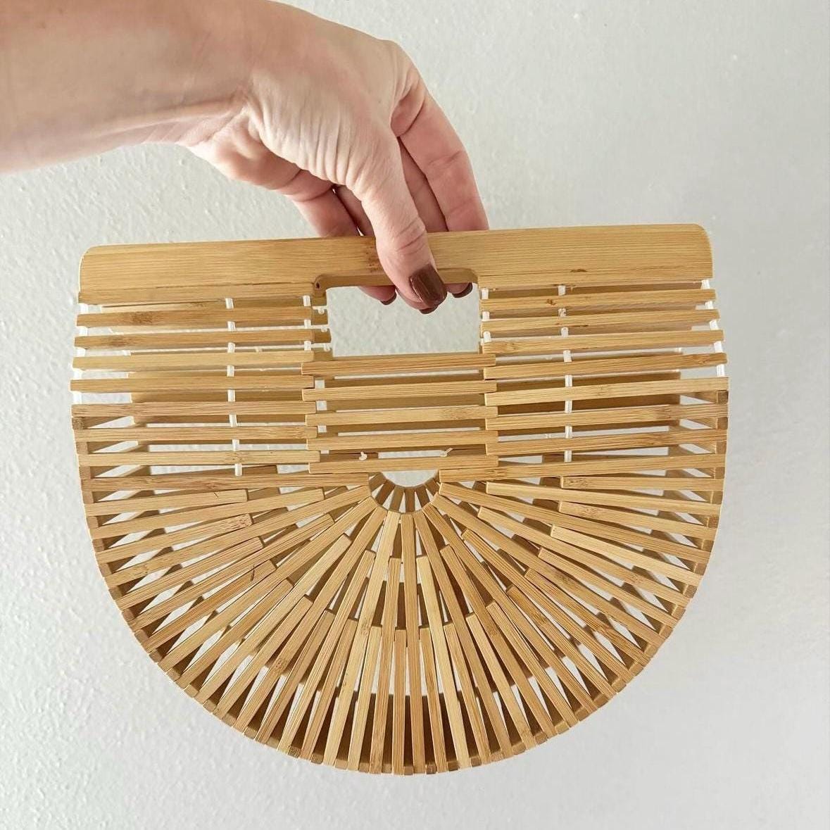 Bamboo Wooden Pocketbook Vintage Half-moon Bamboo Wood Basket