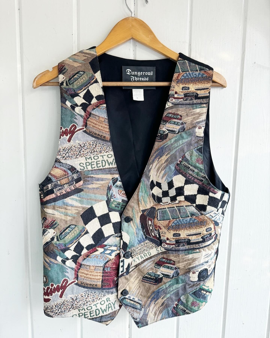 Vintage Race Car Tapestry Vest. Mens Medium Size Car Vest. Dangerous ...