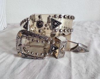 Vintage Gray Suede Studded Belt Silver Star Rhinestone Y2K 70 Y2K Silver Studded Leather Belt Wide Punk Rock Grunge Goth  main image 3