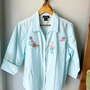 Vintage Striped Large Patchwork Flower Shirt. Diamond Studded Collar. 3/4 sleeves.