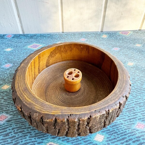 Vintage Rustic Wood Elwood Nutcracker Bowl. Live Edge Rustic Wood Bark Nut Dish.