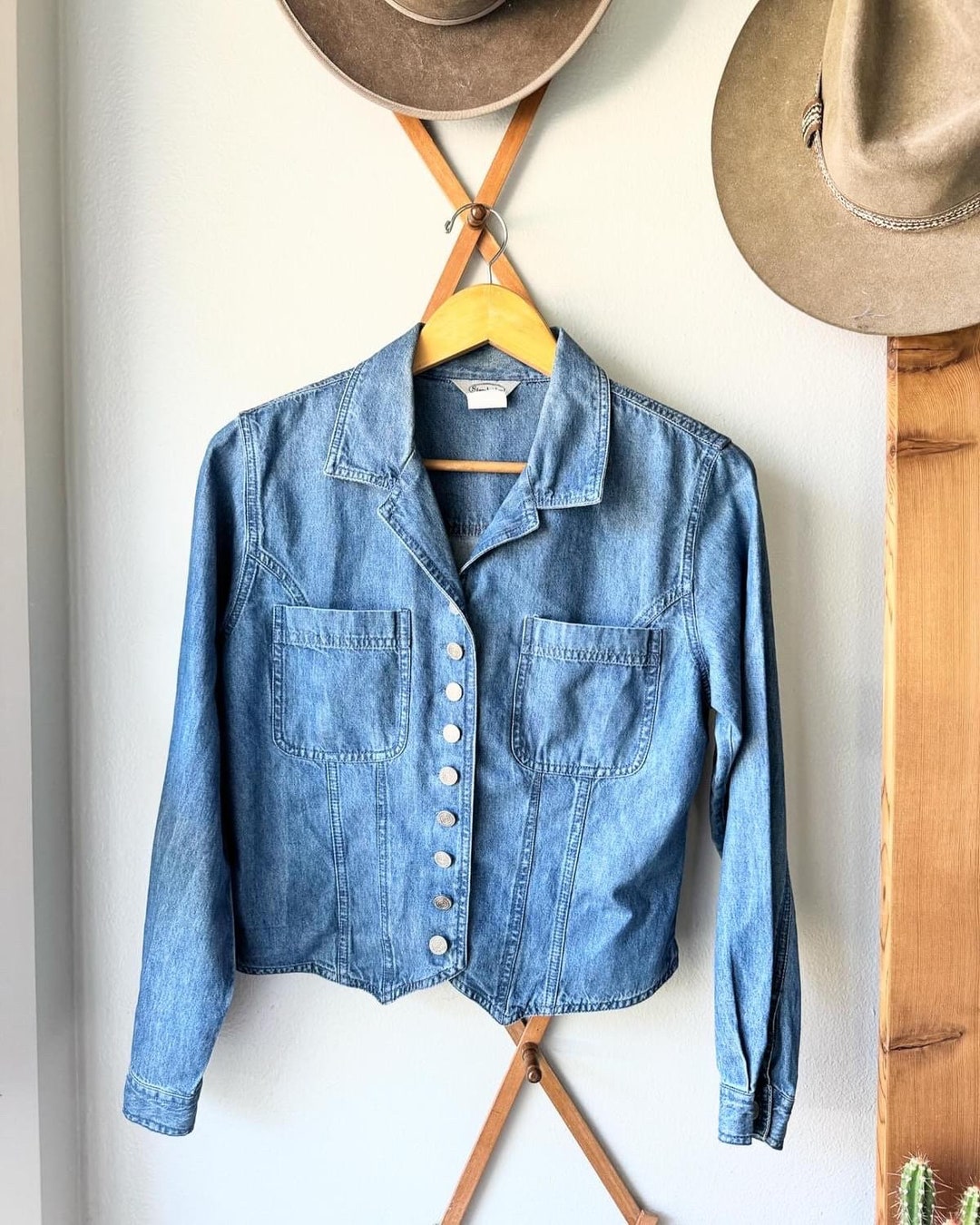 Western Denim Shirt with Vintage Cowboy patch & Sunflower Accent
